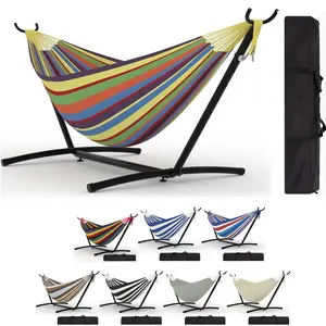 2 Person Double Hammocks with Stand for Outside, Hammocks Portable Space Saving Heavy-Duty Steel Stand for Indoor Outdoor Patio with Carrying Bag, 450 lbs Capacity