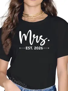 100% Cotton Mrs. Est. 2026 Just Married Promoted to Mr and Mrs Matching T-Shirt