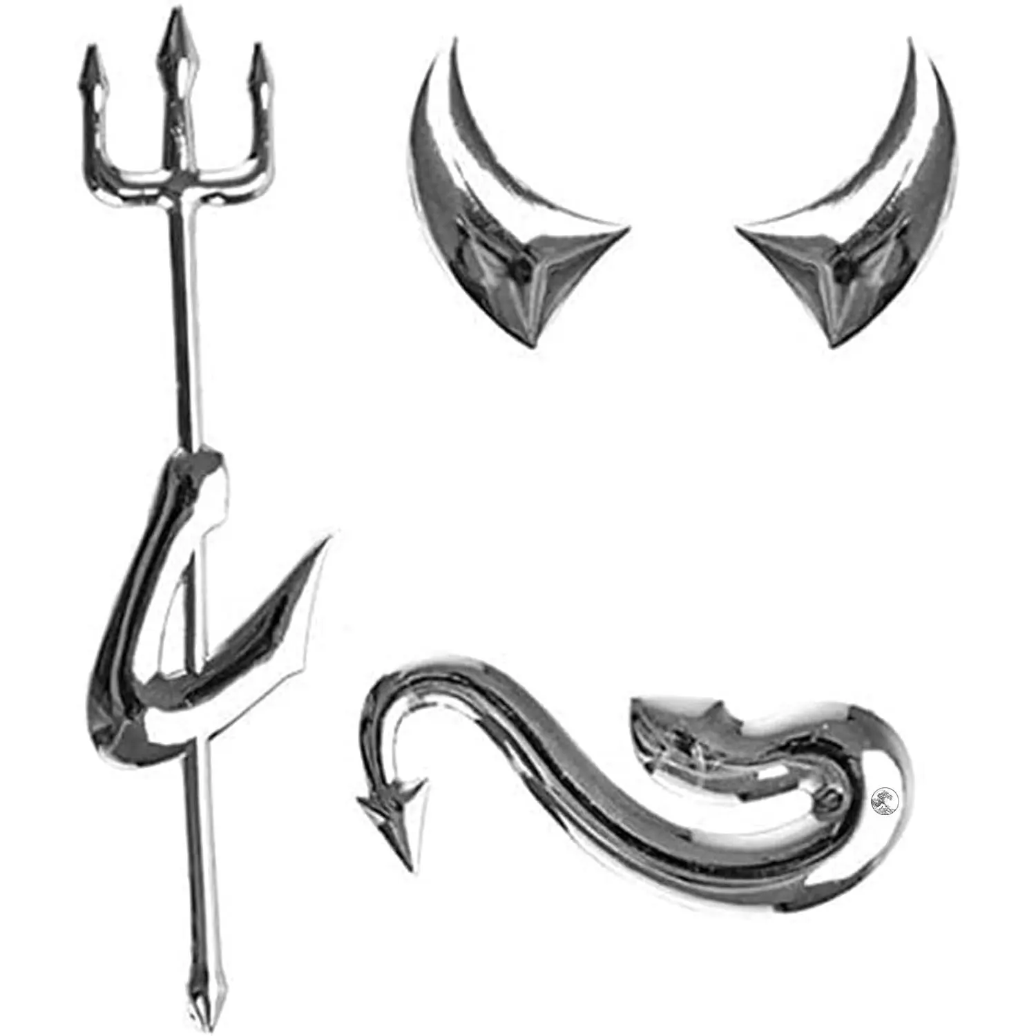 Goth 3D PVC Devil Design Peel-and-Stick Car Sticker - 35mm Arm Length, 35x21mm Ear Size, Waterproof Devil Horns Emblem Badge, All Seasons Universal Fit Silver Body Accent, Cars Accessories, Unique Decor, Mp3 Players