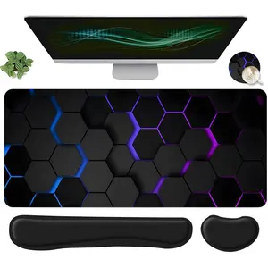 Hexagon Honeycomb Design Mouse Pad with Keyboard Wrist Rest & Mouse, Ergonomic Wrist Support Mouse Pad with Coaster, Gaming Accessories, Office Accessories Set