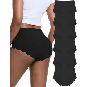 Seamless Underwear for Women No Show High Waisted Full Coverage Panties Wave Edge Briefs 6 Pack