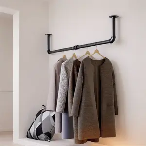 Zhengwanhh09j Heavy Duty Wall Mounted Clothes Rack 36'' Industrial Pipe Hanger for Laundry Room Storage Black Metal Pipe Rack HX12/*16