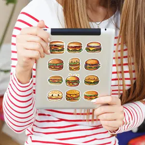 50 Creative Cartoon Burger Stickers, Cute Decals for Decorating Journals and Suitcases, Fun and Colorful Designs, Perfect Gift Idea