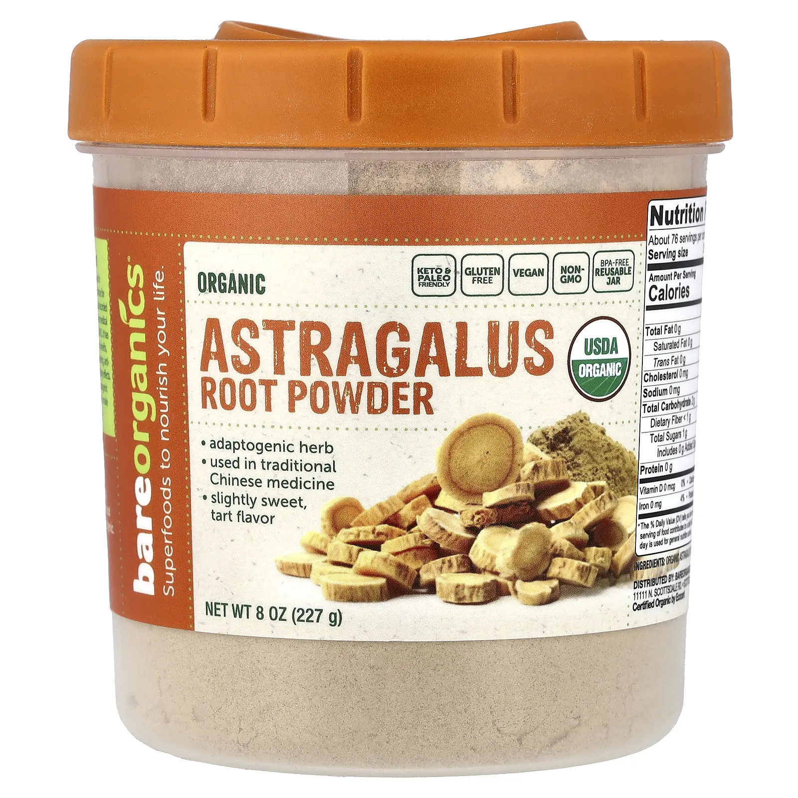 BareOrganics Organic Astragalus Root Powder, 8 oz (227 g)
