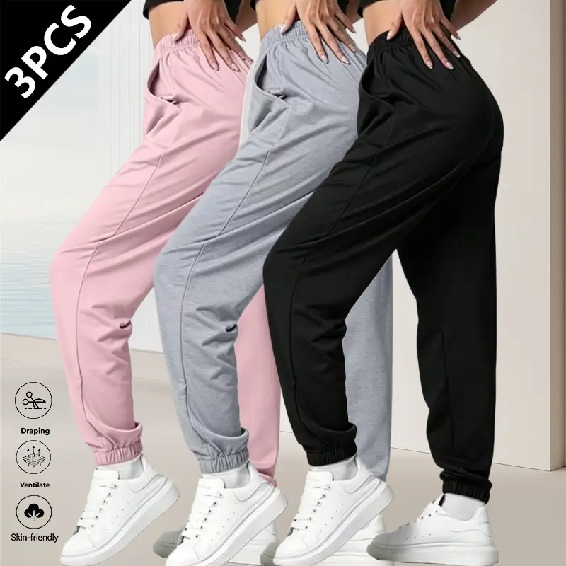 Clean Gent 3-Pack Women’s 2026 New High-Waist Elastic Loose Casual Jogger Pants — soft, comfortable loungewear pants suitable for everyday wear and workouts in autumn and winter.
