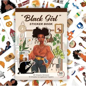 50 Sheets Black Girl Sticker Book for Planners & Journals - Vision Board Supplies, Projects, Laptop & Water Bottles | Hand-Drawn Waterproof Journal Stickers - Prayer Board Supplies