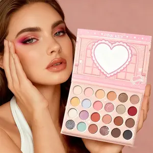 24-color pink makeup palette, heart-shaped, pearlescent and matte effects, suitable for both daily and party use, professional eyeshadow palette for women, multi-functional tones, high-end texture, shiny effect, Glitter shimmer eyeshadow