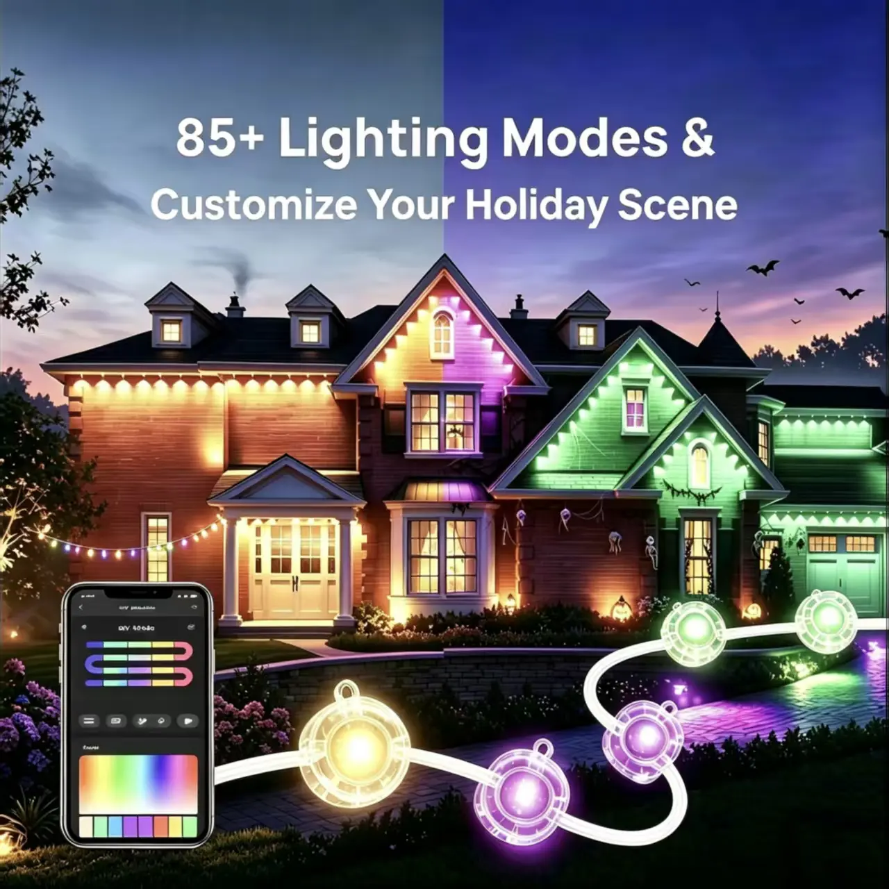 ARTBLEPRO  RGB-IC Permanent Outdoor Lights, LED Eave Lights, IP67 Waterproof Colorful House Roof Lights, App & Remote Control, Music Sync, 16M Colors, Christmas Decor & Halloween Outdoor Decorations, Home Exterior Lighting,sohochic