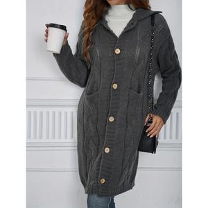 Women's Chunky Knit Cardigan Coat with Large Buttons Pockets Winter Essential Cold Weather Outings Daily Wear Trendy US Fashion Cable Knit Comfortable Cozy Outerwear