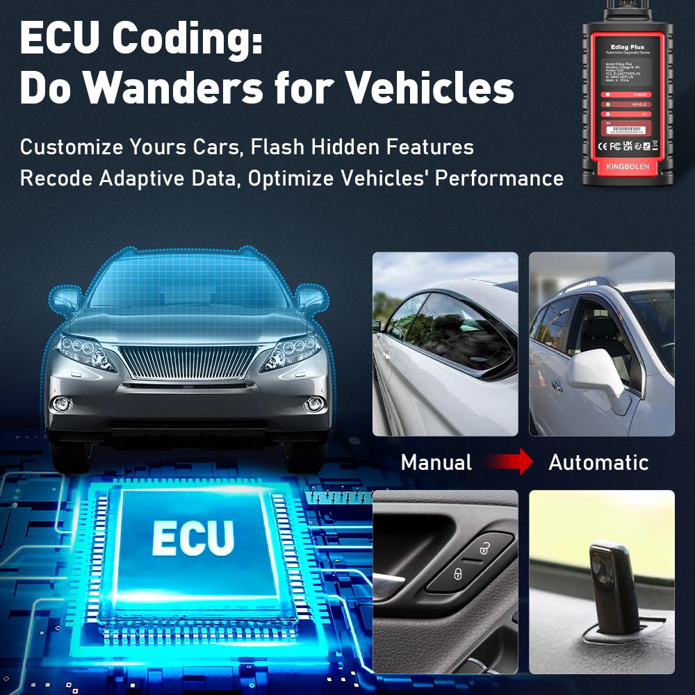 [FathersDayGift]KINGBOLEN Ediag Plus Car Bluetooth Scanner for iOS & Android, OBD2 Scanner All System Diagnostic, ECU Coding, CAN-FD Protocol, 15+ Rest Functions,1 year free subscription Automotive Scan Tool