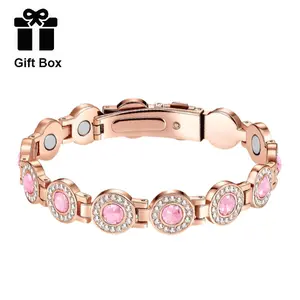 Ladies' Copper Magnetic Bracelet -4x Strength Magnetic Copper Ladies' Bracelet Updated 3800 Gauss Magnet Adjustable Length with Safety Buckle High End Multi sided Crystal Inlaid Crystal Bracelet Elegant Jewelry Bracelet