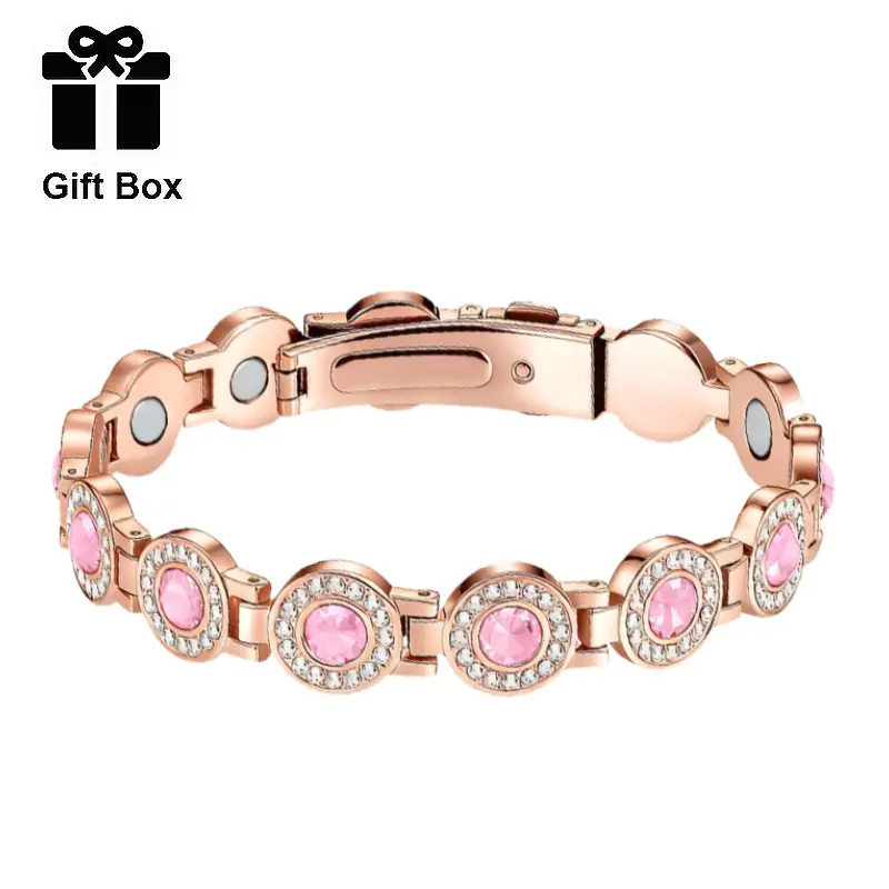 Ladies' Copper Magnetic Bracelet -4x Strength Magnetic Copper Ladies' Bracelet Updated 3800 Gauss Magnet Adjustable Length with Safety Buckle High End Multi sided Crystal Inlaid Crystal Bracelet Elegant Jewelry Bracelet Valentines Gift