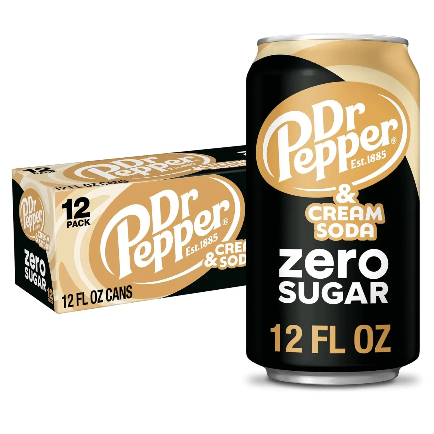 Dr Pepper and Cream Soda 0 Sugar, 12 fl oz cans, 12-Count Pack