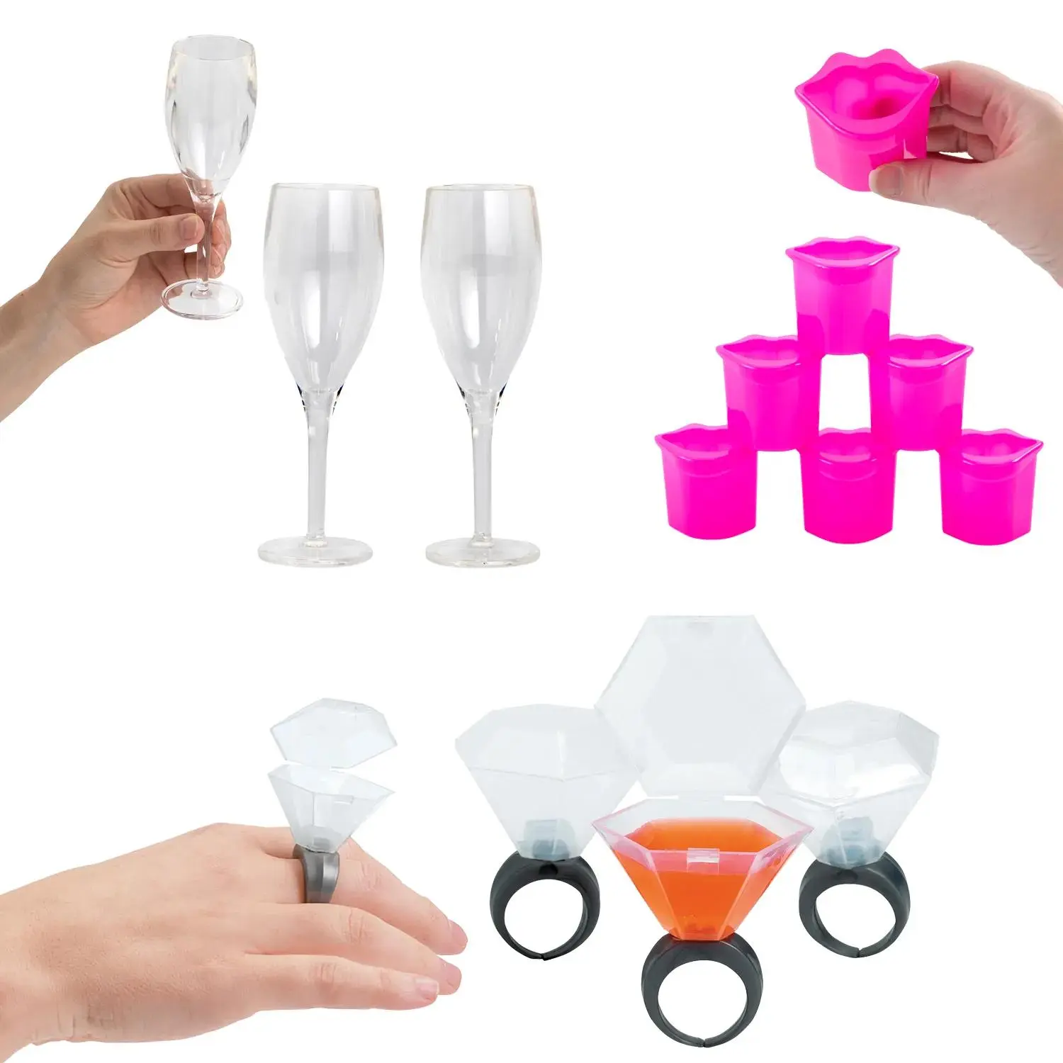 36-Pc. Assorted Multi-Size Plastic Champagne Shot Glass Set - Bachelorette Party Drinkware Accessory Kit, Fun Shapes