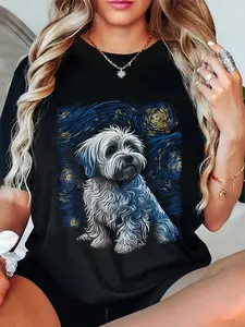 100% Cotton Unisex Havanese Dog Starry Night Dogs Lover Gifts Graphic T-Shirt