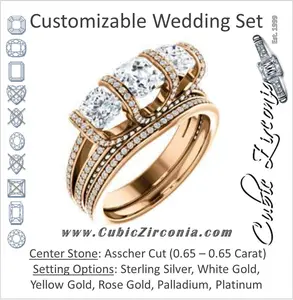 CZ Wedding Set, featuring The Ximena Rosa engagement ring (Customizable Asscher Cut)