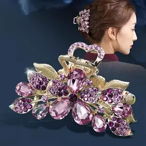 Luxurious Large Size Sparkling Rhinestone Flower Hair Claw Clip - Securely Holds Ponytails in Place, Perfect Gift for Women, Stylish Hair Accessories for Special Occasions