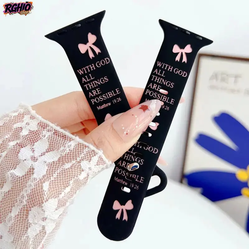 Women Fashion Two-Tone Silicone  Band with Bow & Slogan Pattern, Replacement Wrist Strap Compatible with Apple  38mm 40mm 41mm 42mm 44mm 45mm 46mm 49mm Series 1-11 SE Ultra, Smartwatch Accessory, Apple  Not Included workout watch summer my pretty, Wearabl
