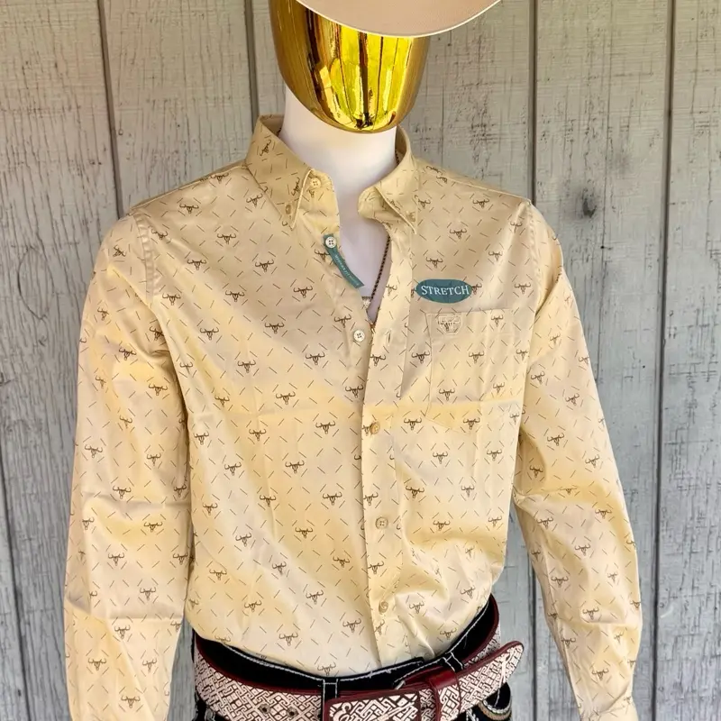 Platini Men's Long Sleeve Western Shirt, Slim Fit, Light Color, Comfortable Fit, Ideal for Casual Wear