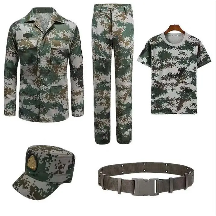 Men's Linen Classic Military Camo 2-Piece Uniform Set (Jacket + Pants) - Loose-Fitting, Quick-Drying, Breathable Male Fabric Workwear, Flexible Cuts, Multi-Pockets, Wear-Resistant, Colorfast, 65-80cm for Summer-Autumn Military Training, Students