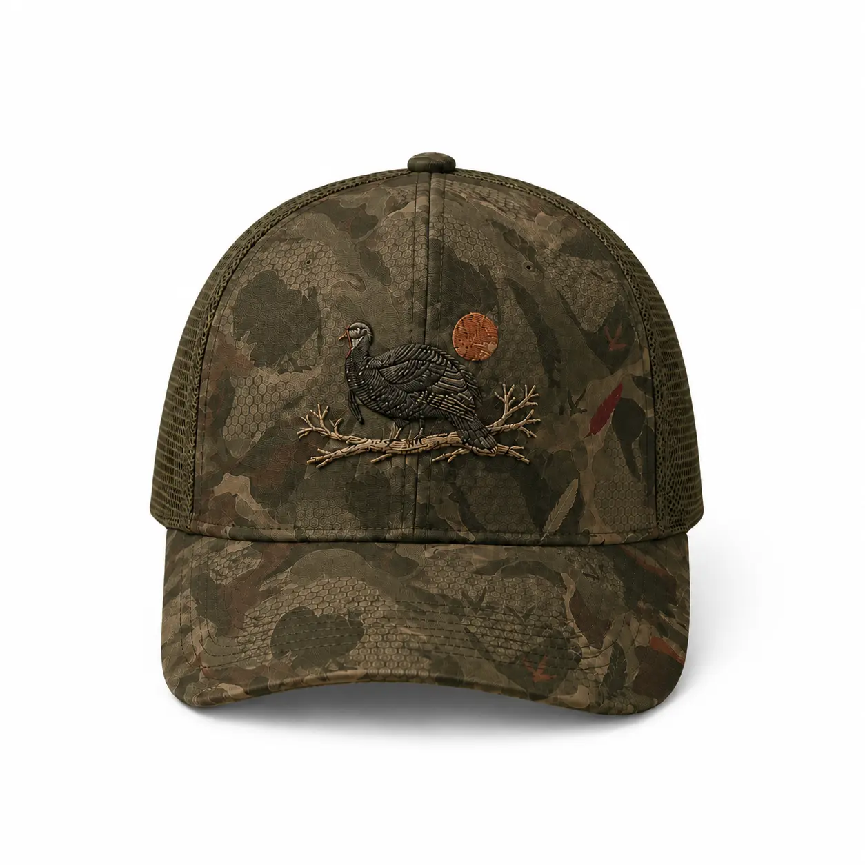 Men’s Turkey Hunting Camo Trucker Hat, Embroidered Wild Turkey Mesh Snapback Baseball Cap, Adjustable Outdoor Hunter Gift
