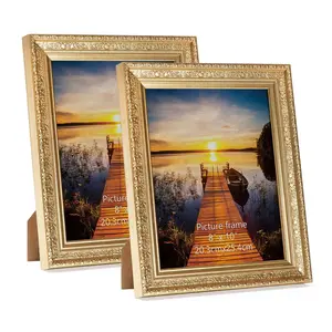 8x10 Picture Frames Set of 2, Vintage Gold Photo Frame 8 by 10 for Tabletop or Wall Display Decor Gift