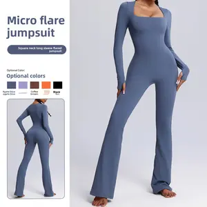 New long-sleeved one-piece yoga suit, high elastic and breathable dance fitness suit, sports horn onesie for women Seamless Scrunch Butt Leggings Set Top Crop Halter Backless Hoodie Print Flag Club Yacht Monaco