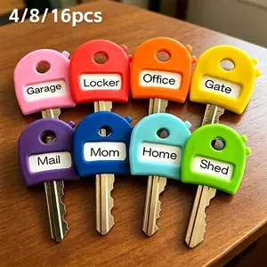 Silicone Key Caps, Colorful Key Covers with Writeable Label Tags for Key Identification, Random Color Assortment, Durable Silicone Key Identifier Caps to Organize Keys for Home, Office, Locker & Garage Use