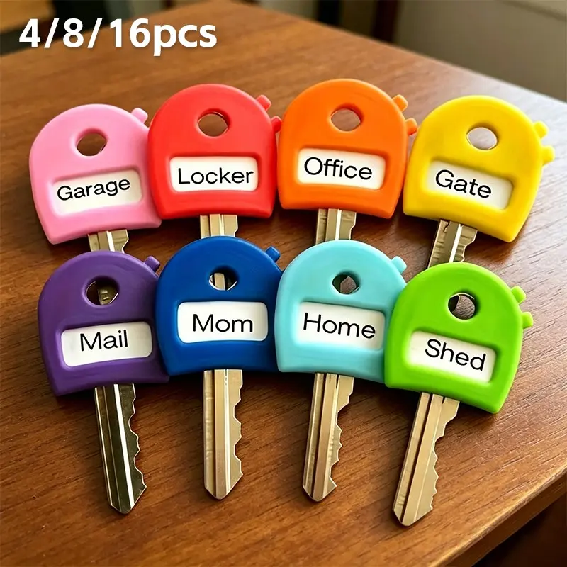 Silicone Key Covers, Assorted Color Label Window Key Caps, Flexible Key Identifier Sleeves for Home, Office, Garage and Locker Keys