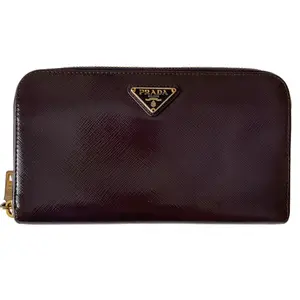 Pre-owned PRADA Wallet Small Leather Goods long zipper around purple authentic with COA
