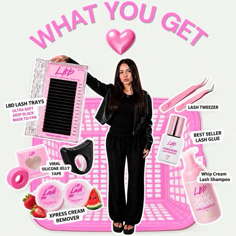 Lashes by Dani Corp Artist-Approved LBD Lash Essentials Bundle - Strong Bond Adhesive, Express Gel Remover, Silicone Jelly Tape, Fast Dry Shampoo, Tweezers for Professionals