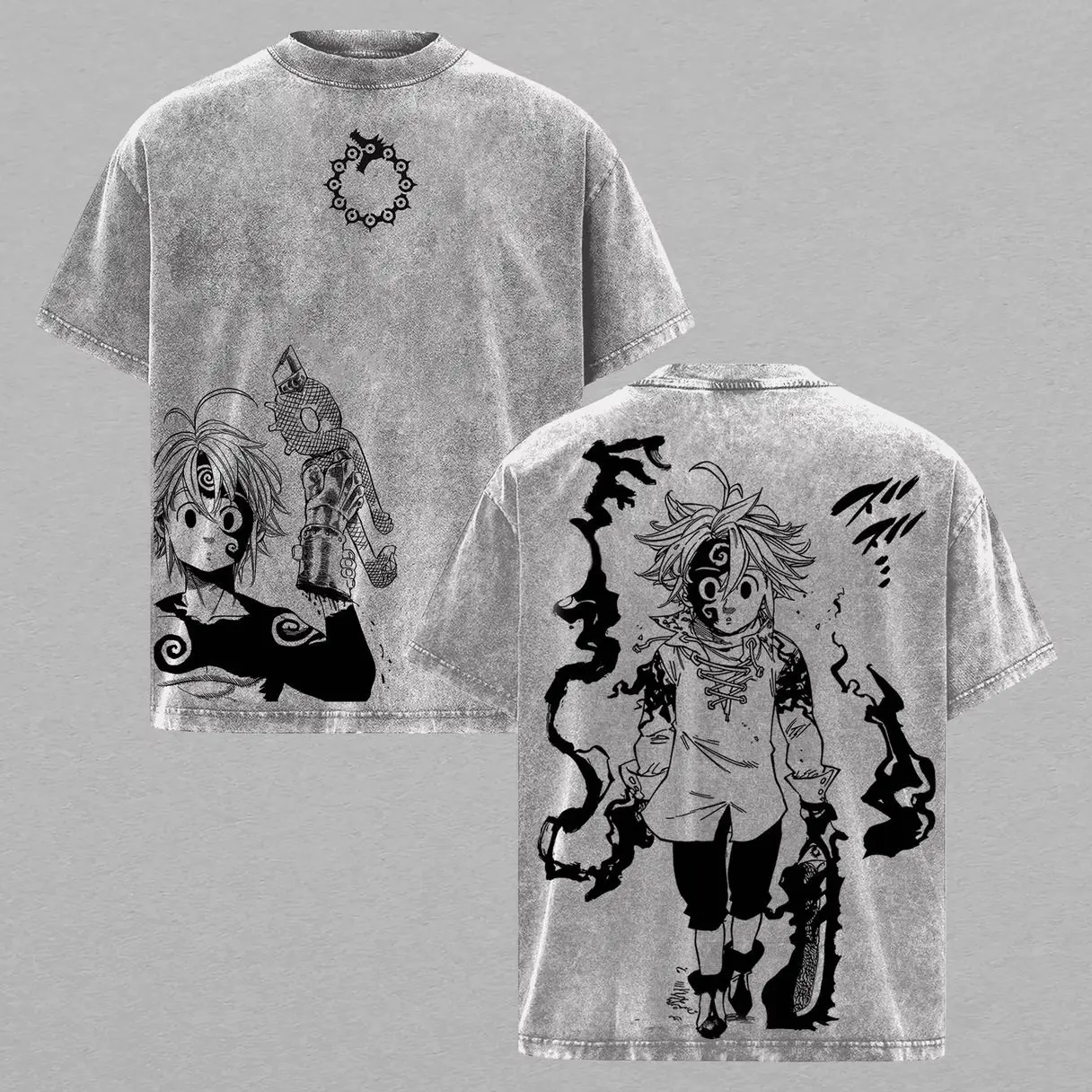 Meliodas The Seven Deadly Sins T-shirt Vintage Washed Oversized Tshirt Summer Short Sleeve Cotton Tee Shirt Tops Men Clothing V