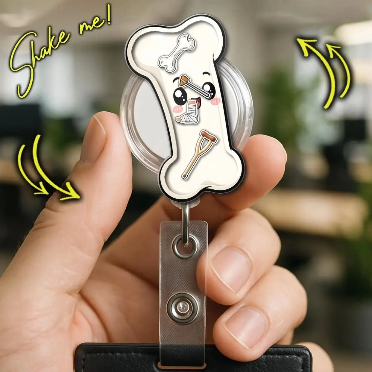 Bone Shaker Badge Reel, Orthopedic Badge Holder, Cute Xray Bone Nurse Badge, Physical Therapy ID Clip Gift  61I