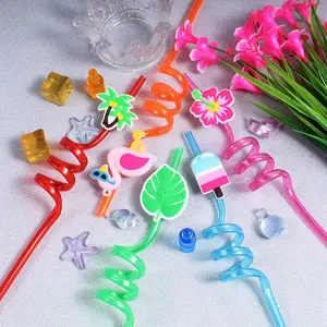 8pcs Tropical Rainforest Spiral Straws, Reusable Colorful Pet Straws for Outdoor Beach Parties, Graduation Travel, Home Gatherings