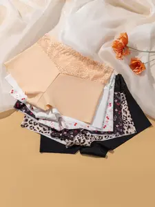 Women's Lace Patchwork Underwear Set, Breathable Soft Fabric Panties, Comfortable All-Season Wear, 6-Pack Ladies Lingerie