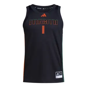 adidas Mens Miami Hurricanes Crew Neck Sleeveless Replica Jersey Basketball Casual - Black adidas Mens Miami Hurricanes Crew Neck Sleeveless Replica Jersey Basketball Casual - Black