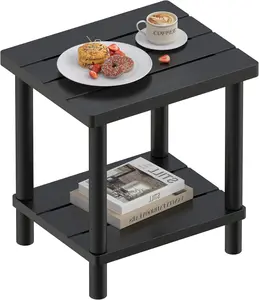 LEJANEOYE Outdoor Side Table, 2-Tier Small Outdoor Table for Patio, Adirondack Side Tables for Outside or Indoor, Bamboo End Table for Pool, Porch, Weather Resistant Easy Maintenance-Black summervibes