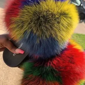 Python Colorful Slides for Women - Cute Open Toe Fur Slides with Comfortable Rubber Sole, Perfect for Indoor Use, Autumn Style - Girl sizes 10,10.5,11 only