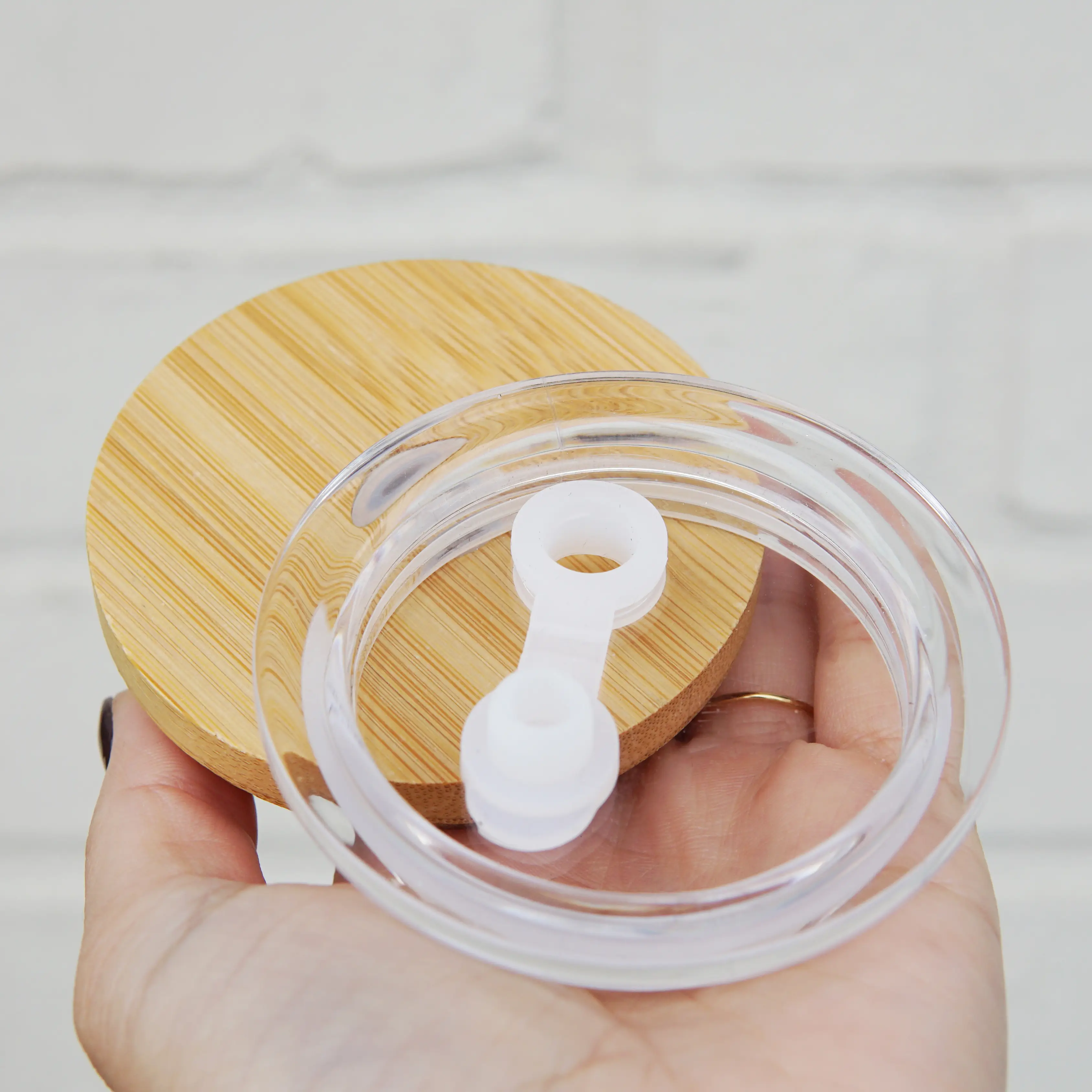 Clear Dishwasher Safe or Bamboo Lid For 16oz Glass Can Cup Drinkware Silicone Drink Straw Mug Tumbler Bottles Modern Sustainable