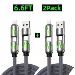 Buy 1 Get 1 Free | EXAVON 6.6FT 4-in-1 USB-C Cable, PD Fast Charging & Data Sync, Aluminum USB-A Type-C Lightning Cord Compatible with All Phones