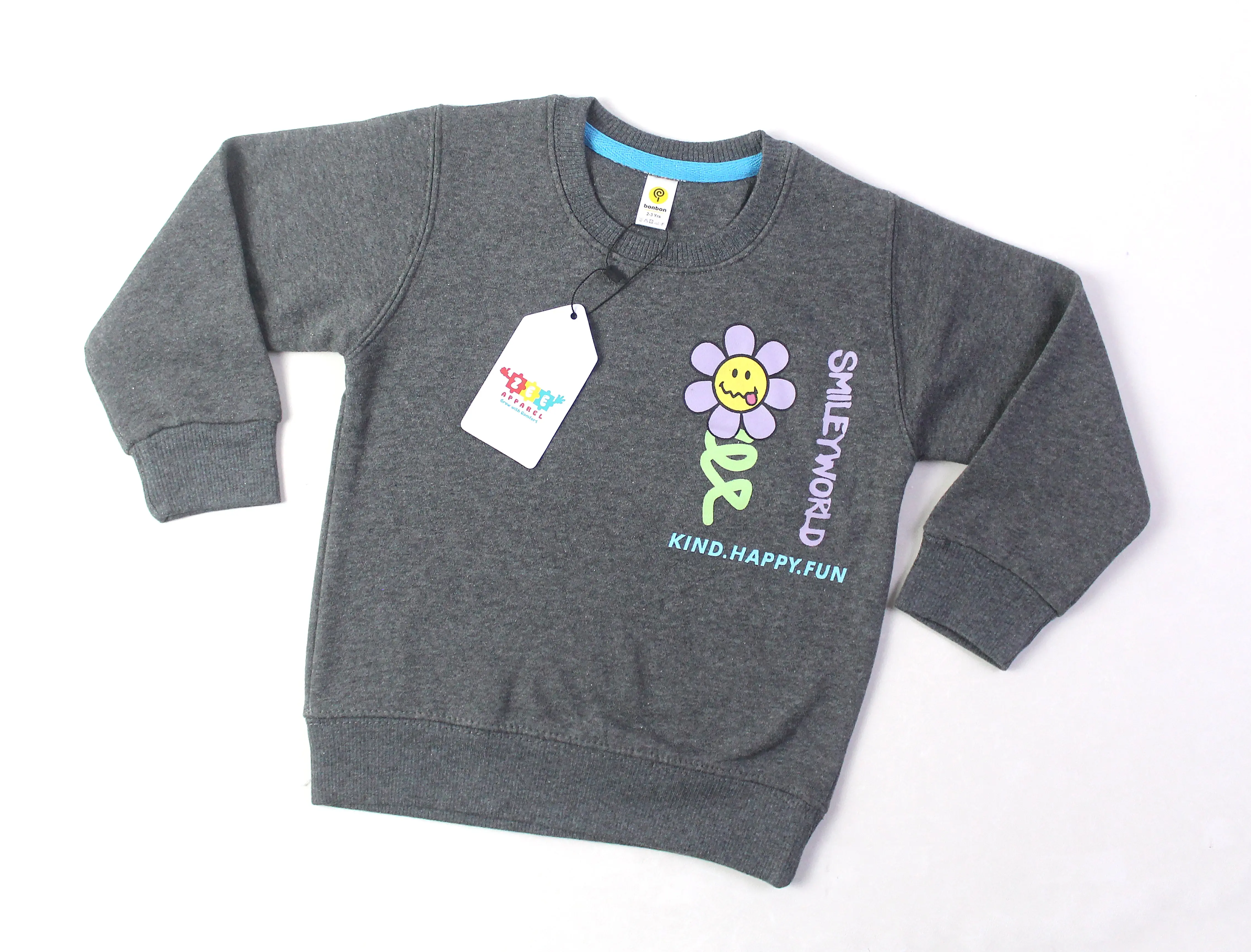 the zee apparel, Smiley World Charcoal Sweatshirt, 1-6 years old boys, Soft Cotton Fleece  High Quality Printing World-Class Finishing