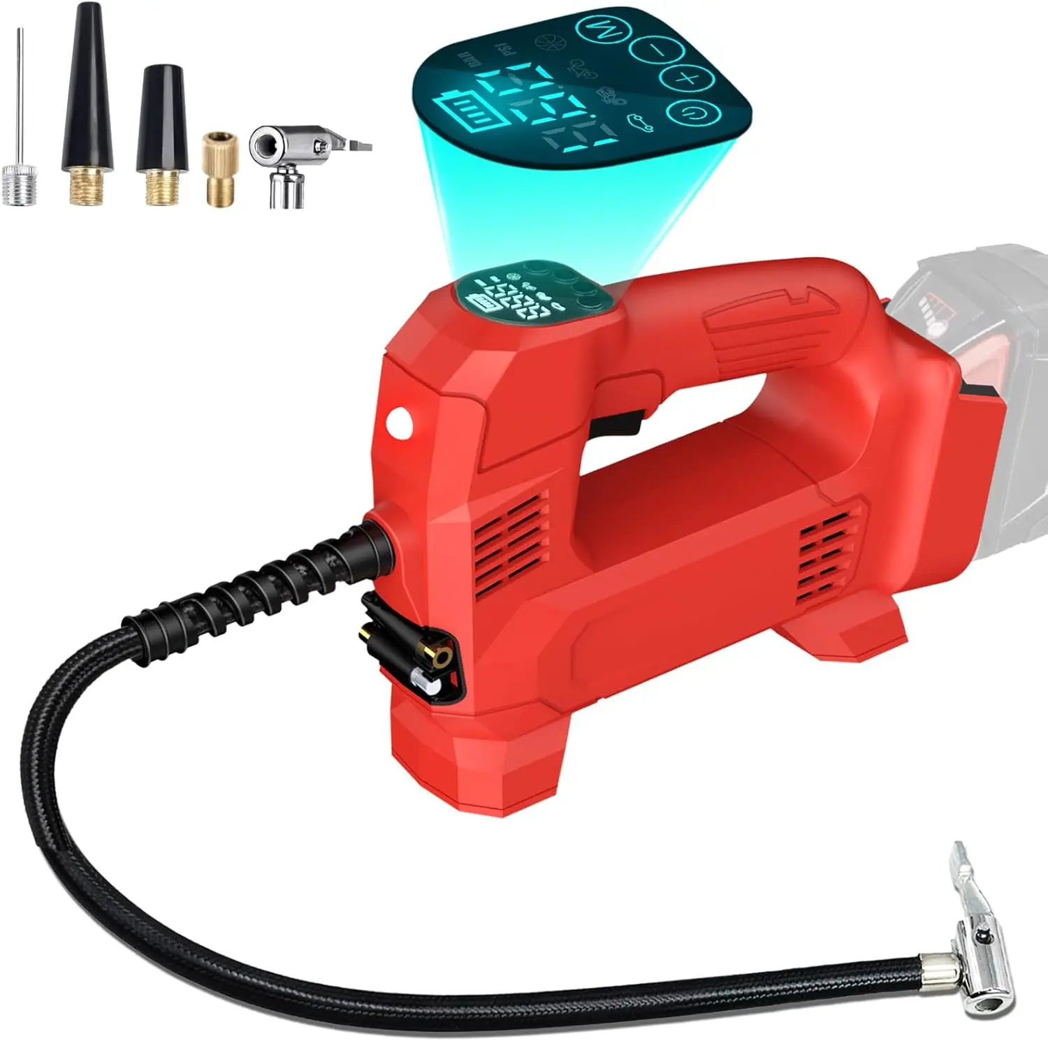 Portable Cordless Compact Tire Inflator Air Compressor (No Battery) - 150 PSI Max, Auto-Shutoff, Milwaukee 18V M18 Battery Compatible, Digital Gauge, Inflate Tires, for Mid-Size Cars, SUVs, Sports Equipment, 90 Days Satisfaction Guarantee, Max 150 Psi