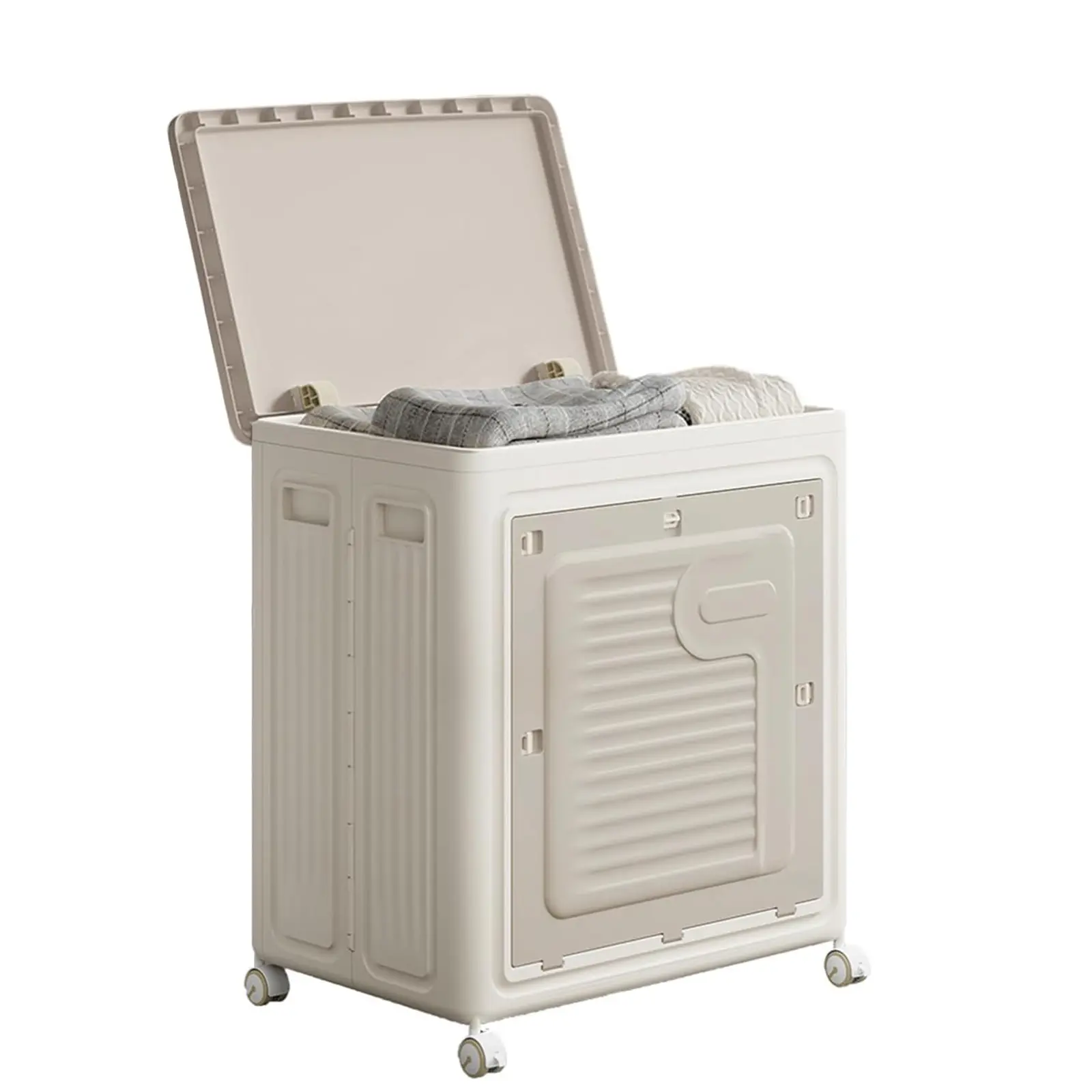 Extra Large Collapsible Storage Bins with Wheels, Plastic Storage Organizers with Front Open Door, Stackable Rolling Clothes Storage Box for Bedding Wardrobe Blanket