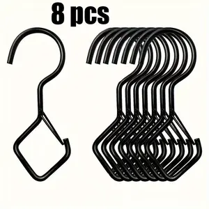 8 Pcs Heavy-Duty S Hooks – Metal hanging hooks with safety latches. Windproof design for outdoor, kitchen, bathroom and closet use, no-drill storage solution for organizing tools, clothes and accessories, Organiser Hangable