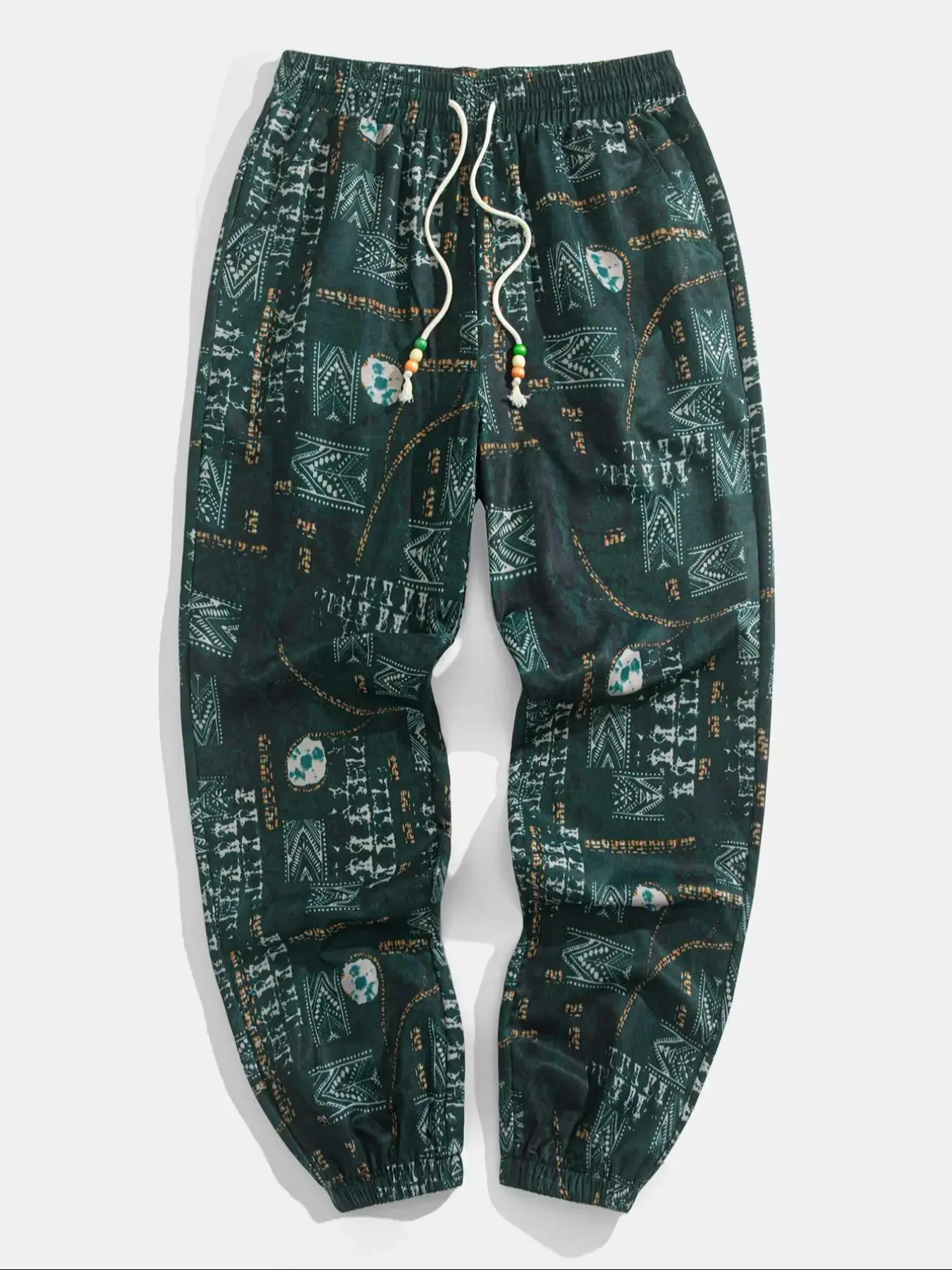 Men's Ethnic Pattern Drawstring Waist Pants Boho Casual Comfy Trousers Daily Wear Summer Bottoms Menswear 2026 Breathable Soft Lightweight Trendy Home Beach Vacation Streetwear Hip Hop