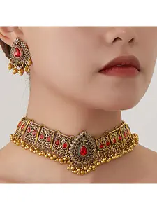 Middle Eastern style peacock-shaped drop exaggerated necklace and earrings jewelry set