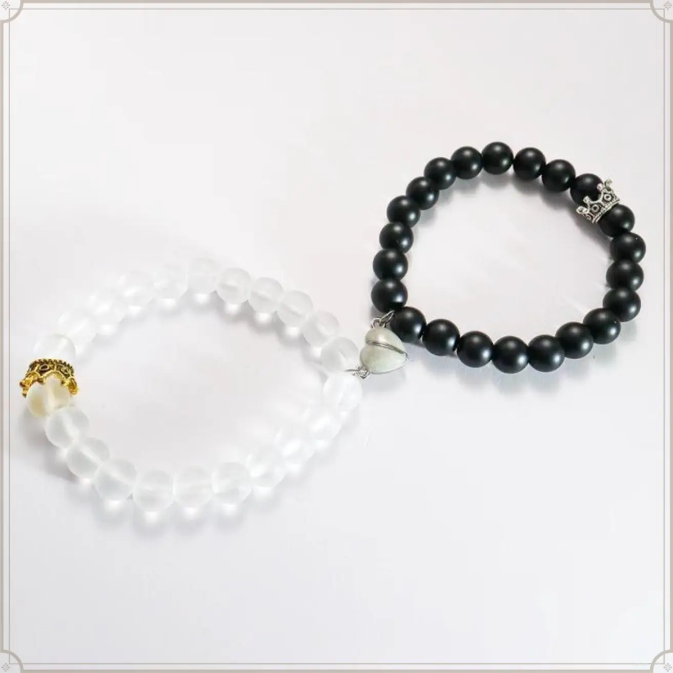2026 2 Pieces Magnetic Couple Bracelets,Natural Stone Black Matte Stone Crystal for Vows of Eternal love,Energy Stone Beads Bracelet Set Gift for Women Men