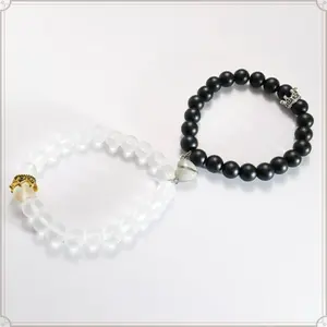 2026 2 Pieces Magnetic Couple Bracelets,Natural Stone Black Matte Stone Crystal for Vows of Eternal love,Energy Stone Beads Bracelet Set Gift for Women Men