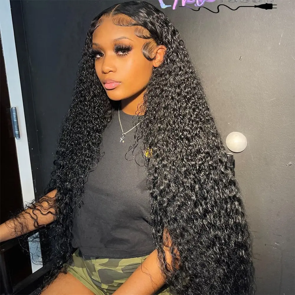 Bling Hair Deep Wave Frontal Wig 13x4 13x6 HD Lace Front Wig 180% Deep Curly Water Wave Transparent Lace Frontal Human Hair Wigs For Women PrePlucked Lace Hairline Natural Color