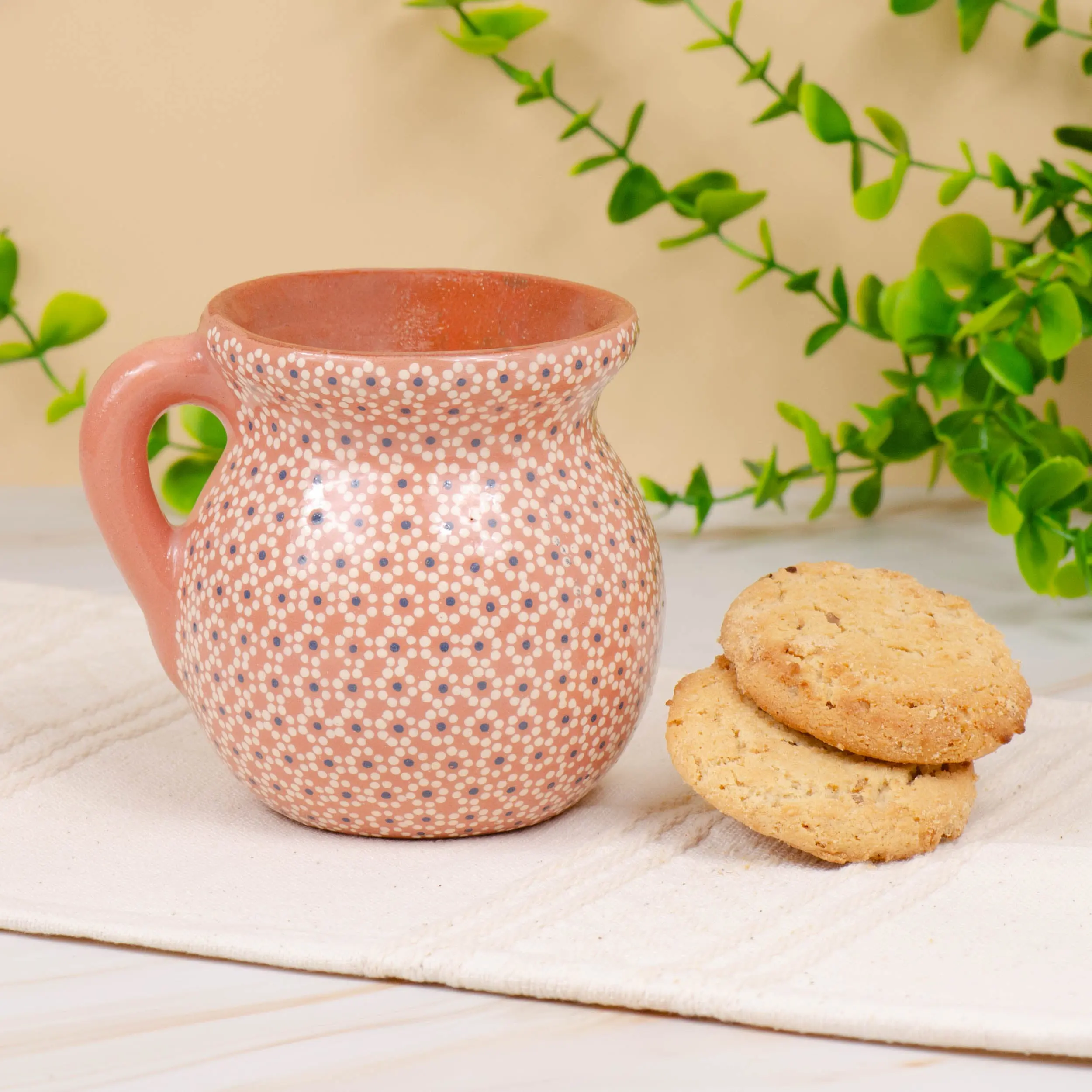 Traditional Artisanal Handmade Clay Mug - 3" Diameter, Vibrant Floral Art, Unique Each Time, Single Capula-Style Ceramic Drinkware, Kitchen Collectible for Art Lovers